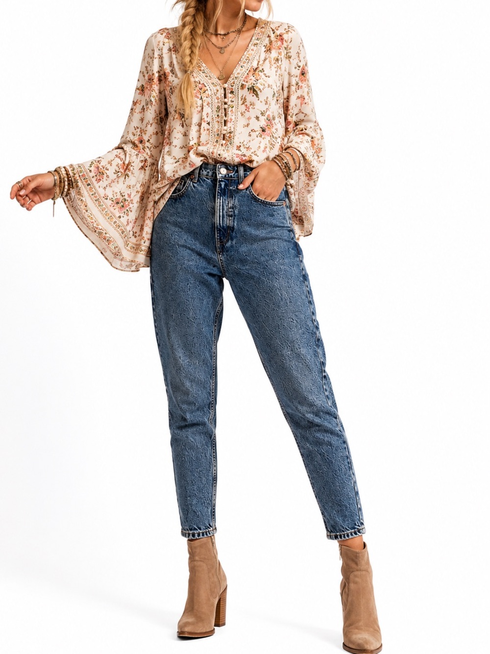 ZARA MEDIUM WASH HIGH RISE TAPERED LEG JEANS SZ 4